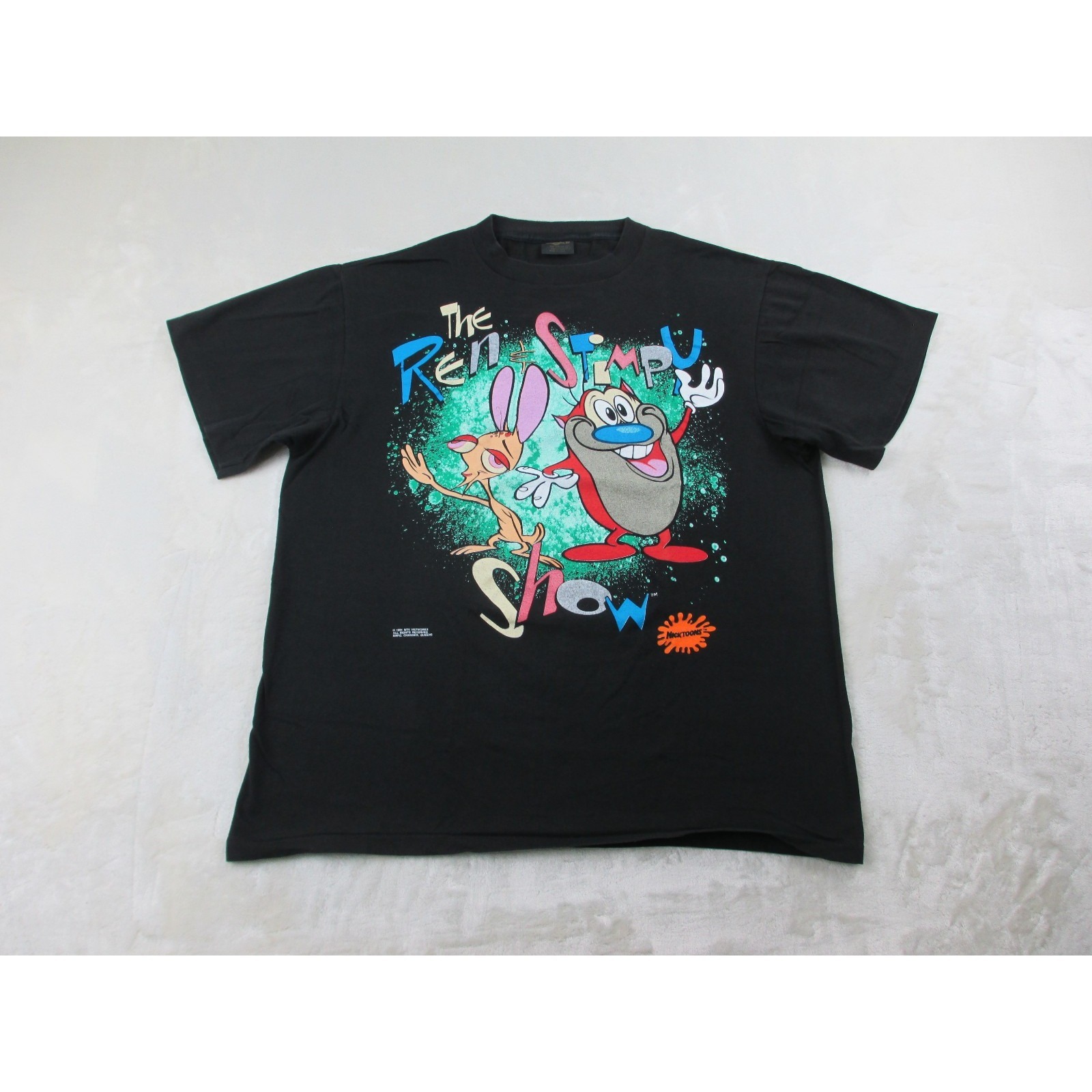 Vintage Ren  Stimpy Show Shirt Mens Extra Large Black Mtv Cartoon 1991
